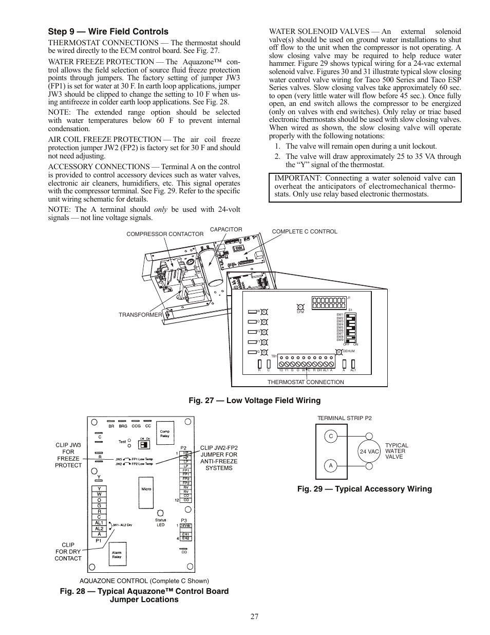 Step 9 — wire field controls, Fig. 29 — typical accessory wiring | Carrier AQUAZONE PSV User Manual | Page 27 / 68