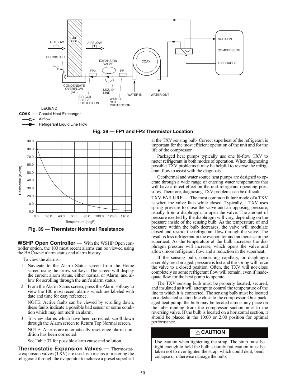 Wshp open controller, Thermostatic expansion valves, Caution | Carrier AQUAZONE PSV User Manual | Page 50 / 68