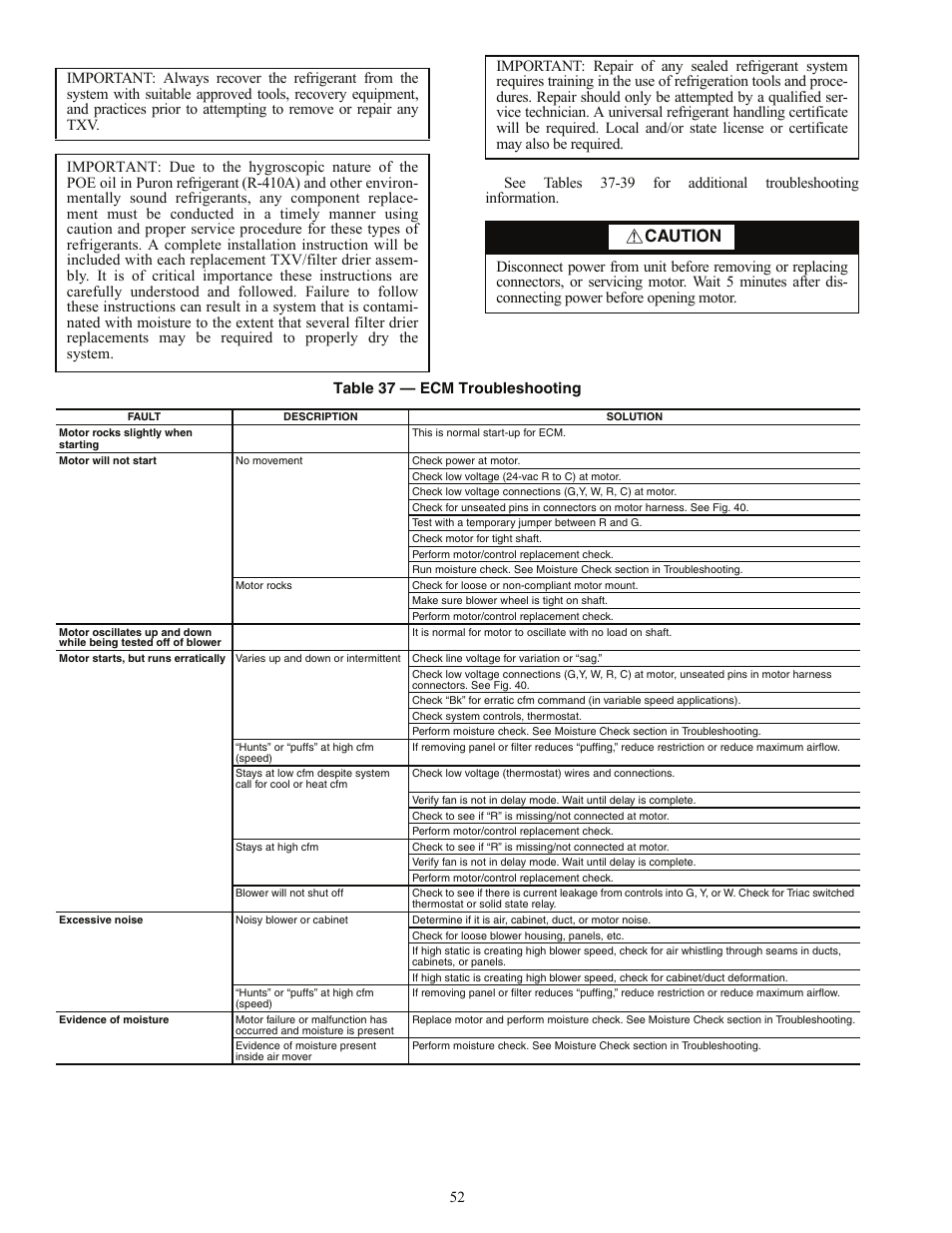 Caution | Carrier AQUAZONE PSV User Manual | Page 52 / 68