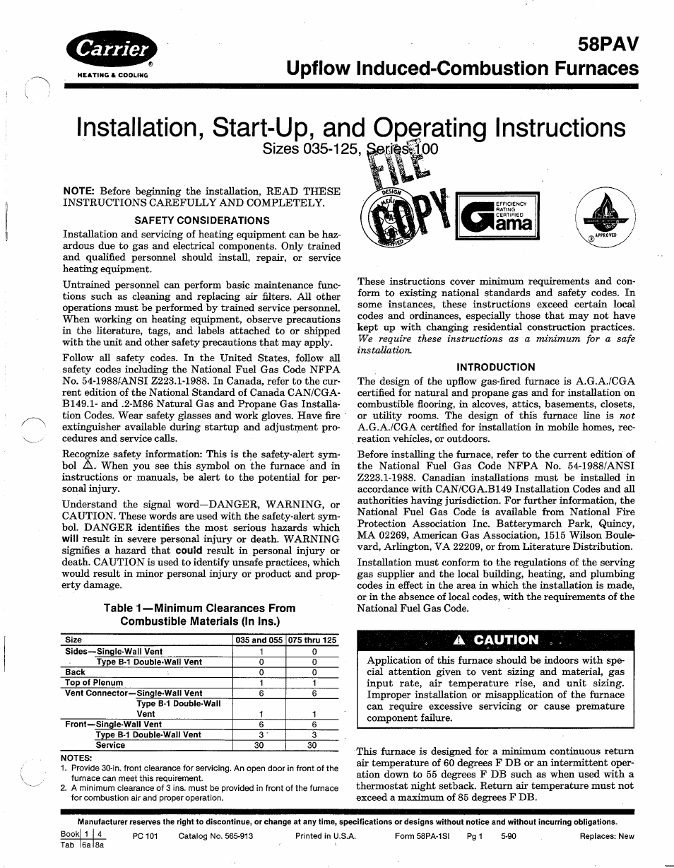 Carrier 58PAV User Manual | 16 pages