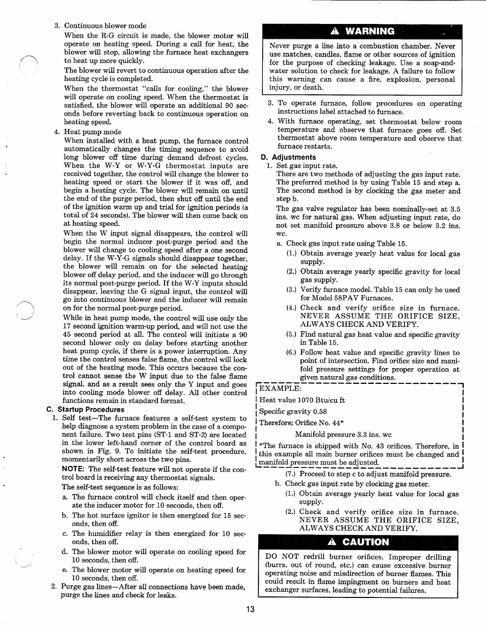 A warning, A caution | Carrier 58PAV User Manual | Page 13 / 16