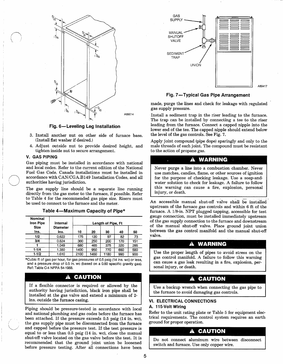 A warning, A caution | Carrier 58PAV User Manual | Page 5 / 16