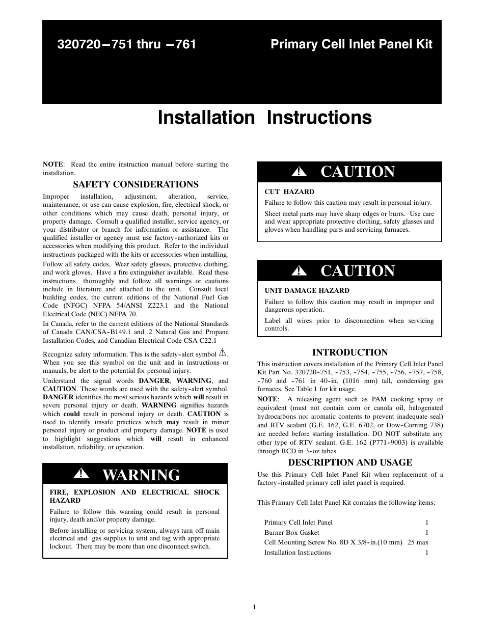 Carrier 320720---751 THRU ---761 User Manual | 6 pages
