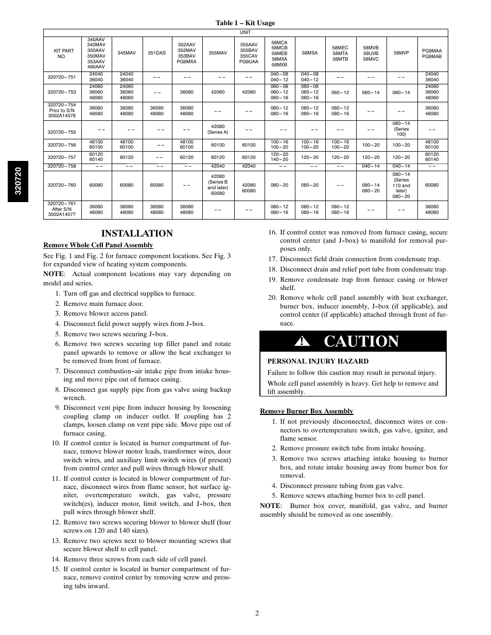 Caution, Installation | Carrier 320720---751 THRU ---761 User Manual | Page 2 / 6