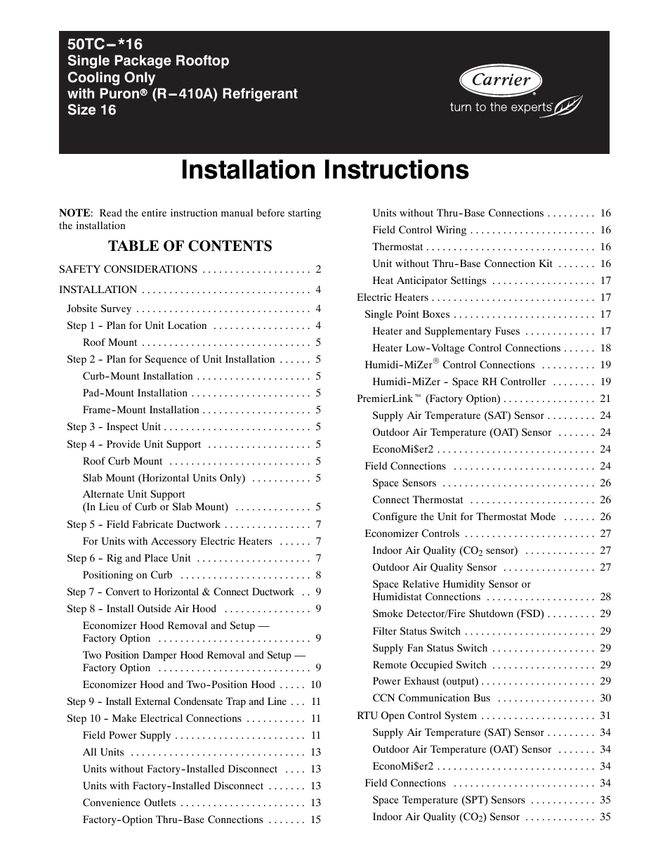 Carrier 50TC User Manual | 48 pages