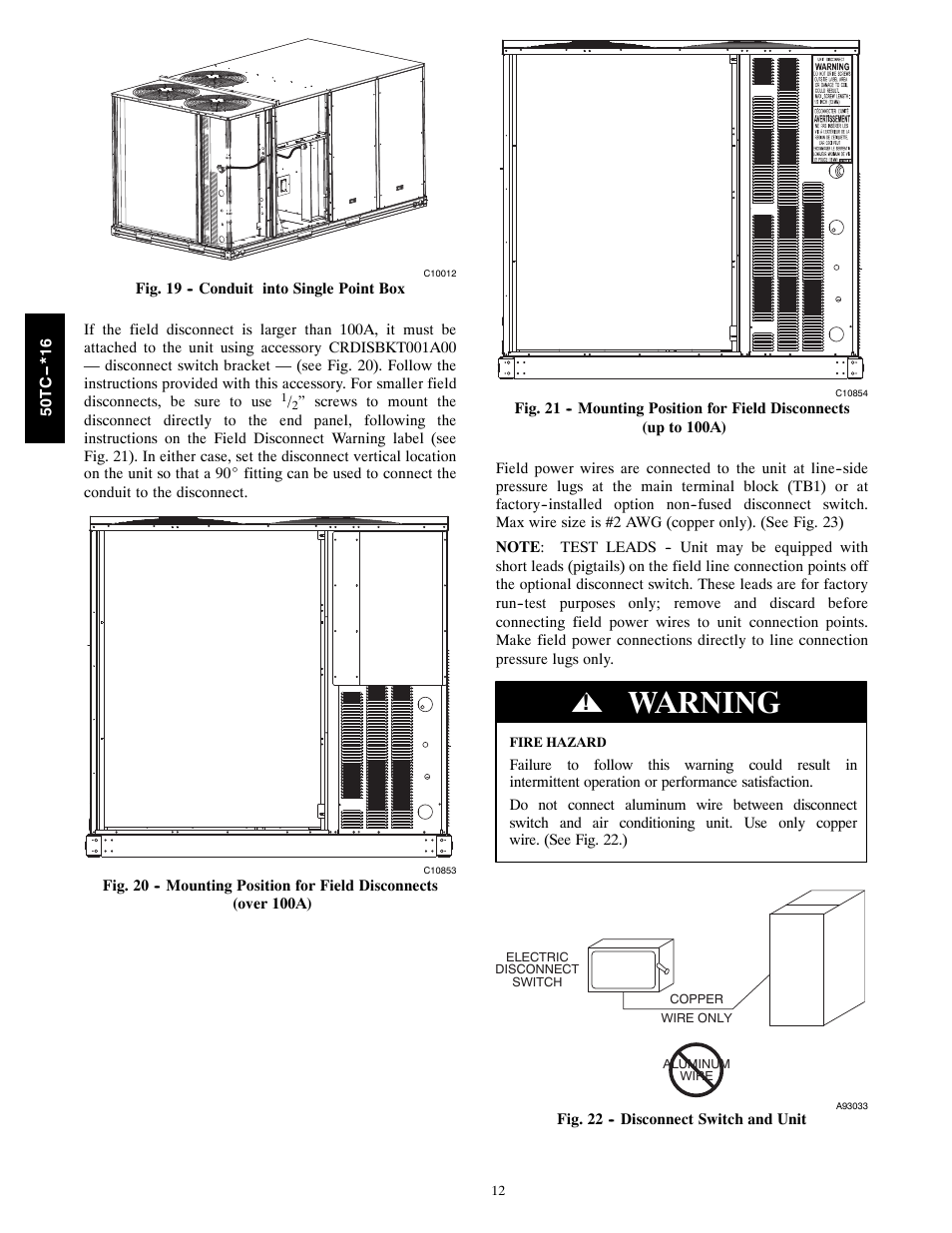 Warning | Carrier 50TC User Manual | Page 12 / 48