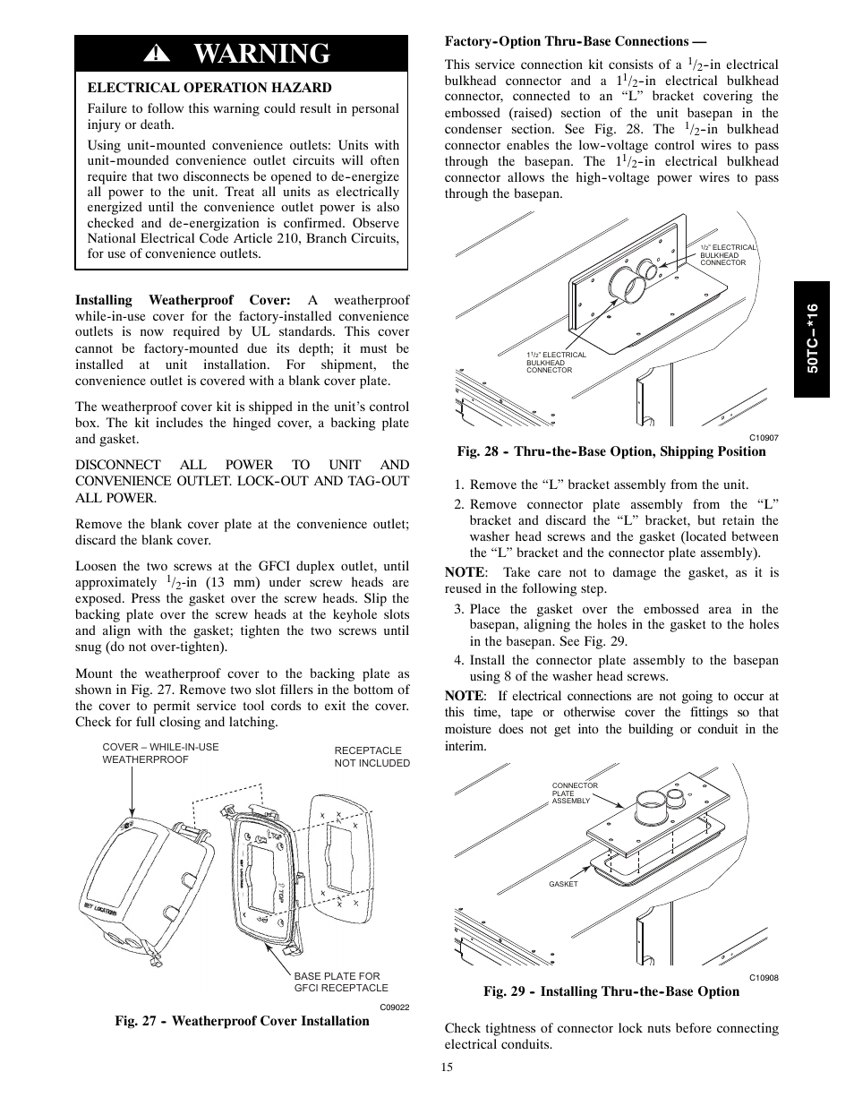Warning | Carrier 50TC User Manual | Page 15 / 48