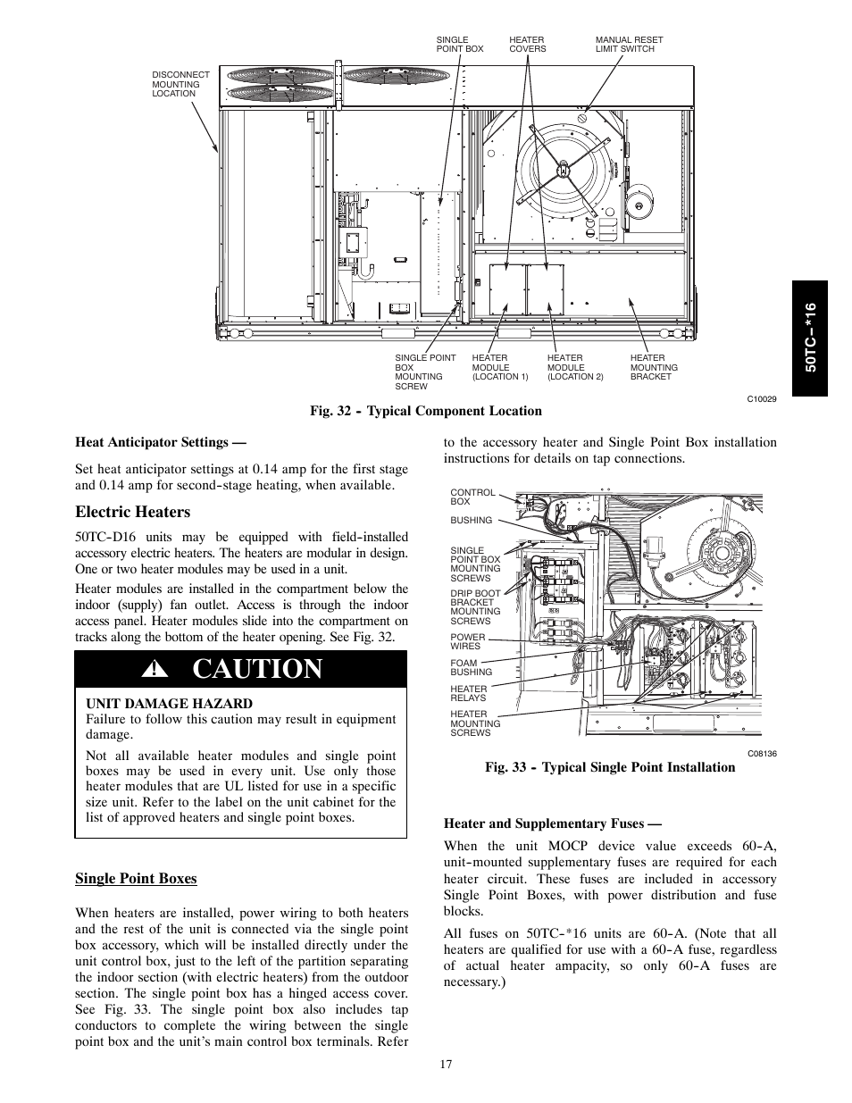 Caution, Electric heaters | Carrier 50TC User Manual | Page 17 / 48