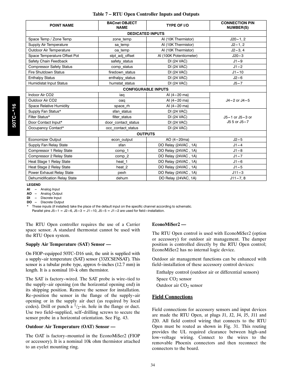 Field connections | Carrier 50TC User Manual | Page 34 / 48