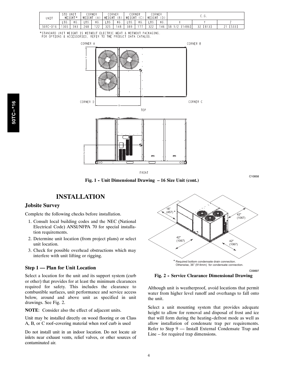 Installation, Jobsite survey | Carrier 50TC User Manual | Page 4 / 48