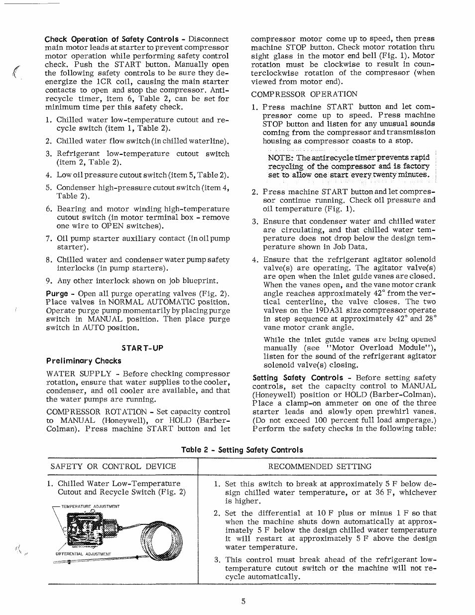 Start-up, Table 2 - setting safety controls | Carrier 19DA User Manual | Page 5 / 12