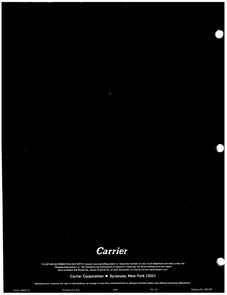 Carrier corporation • syracuse, new york 13221, Carrier | Carrier 50EE User Manual | Page 7 / 7