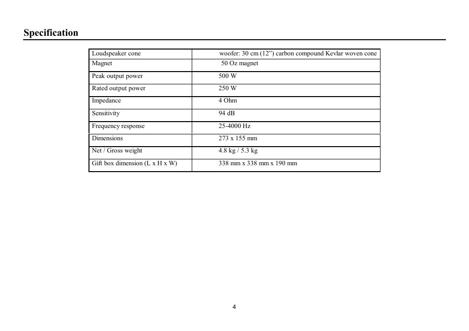 Specification | Hyundai H-CSP121 User Manual | Page 4 / 7