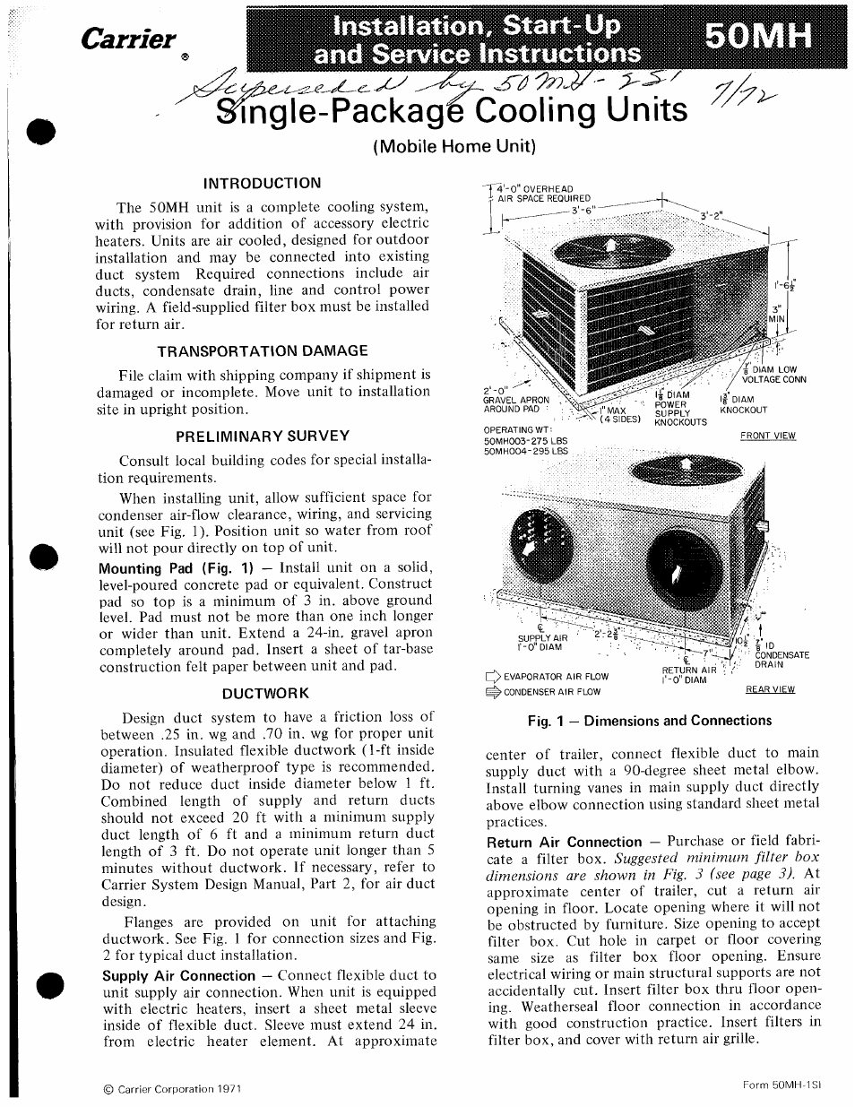 Carrier 50MH User Manual | 9 pages