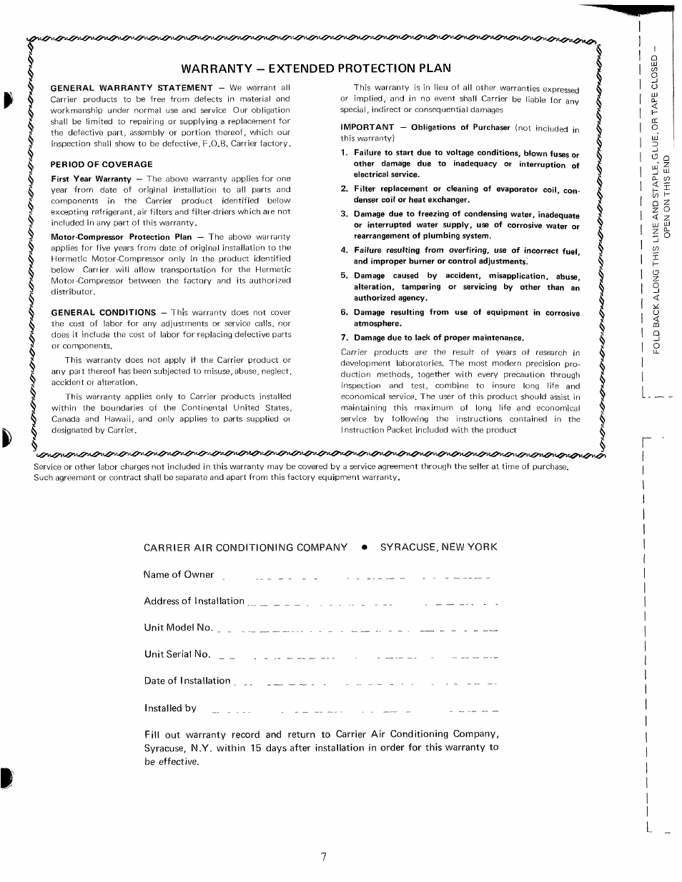 Warranty - extended protection plan, H- cc o, A y s | Ifi q, H- ü, U < cû q | Carrier 50MH User Manual | Page 7 / 9