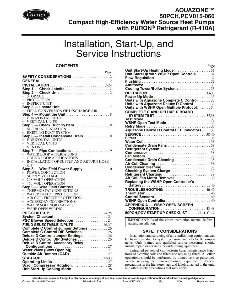 Carrier AQUAZONE PCV015-060 User Manual | 52 pages