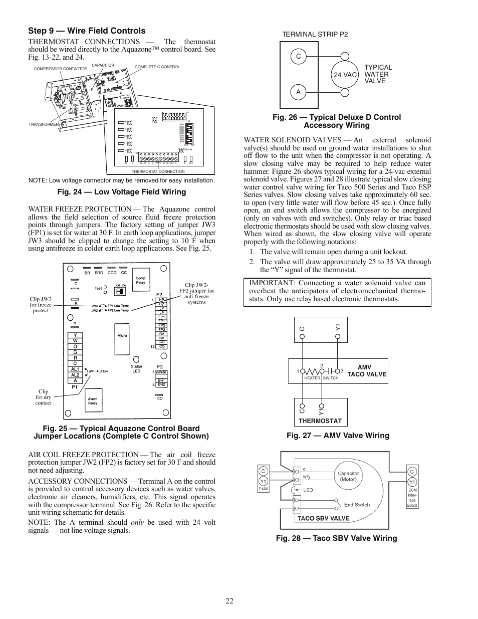 Step 9 — wire field controls, Fig. 24 — low voltage field wiring | Carrier AQUAZONE PCV015-060 User Manual | Page 22 / 52