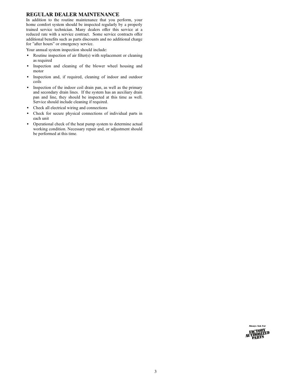 Regular dealer maintenance | Carrier INFINITYT 25VNA User Manual | Page 3 / 4