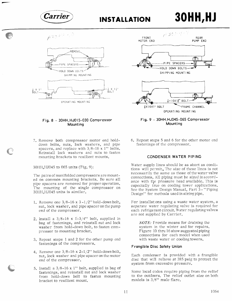 Condenser water piping, Frangible disc safety union, 30hh,hj | Installation | Carrier 30HH User Manual | Page 11 / 49