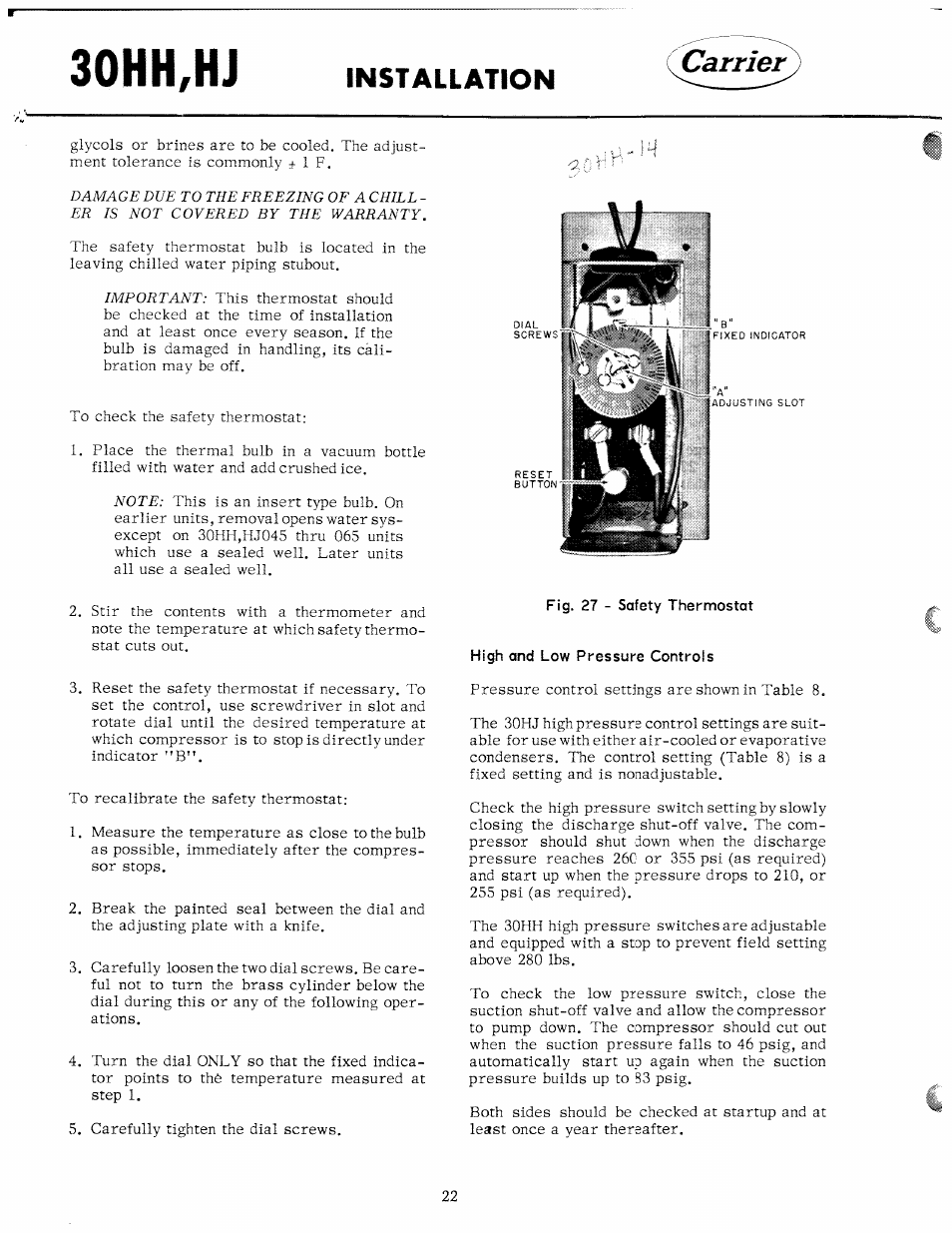 High and low pressure controls, 30hh,hj, Installation | Carrier 30HH User Manual | Page 22 / 49