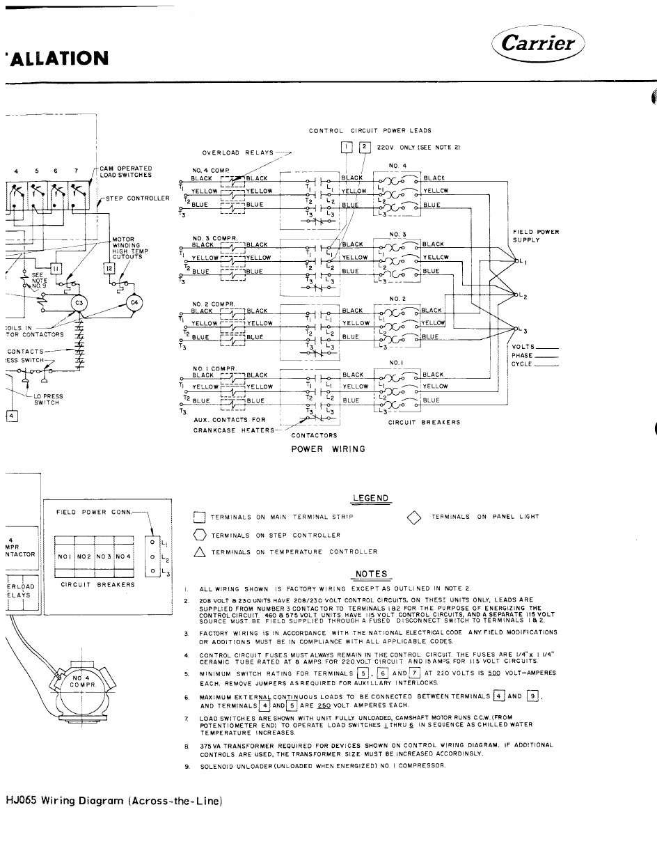 Allation, Hj065 wiring diagram (across-the-line) | Carrier 30HH User Manual | Page 38 / 49