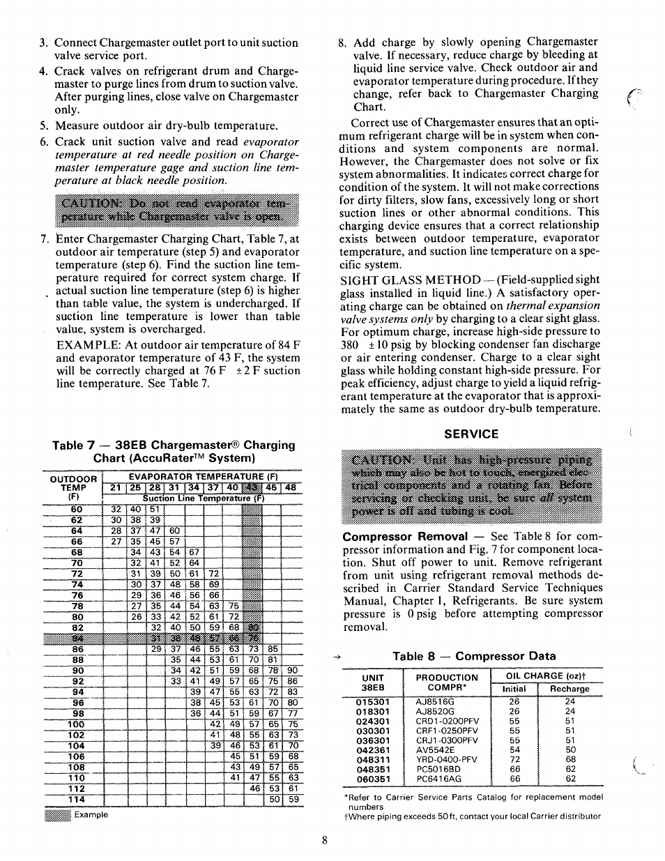 Compressor removal, Table 8 — compressor data | Carrier 38EB User Manual | Page 8 / 12
