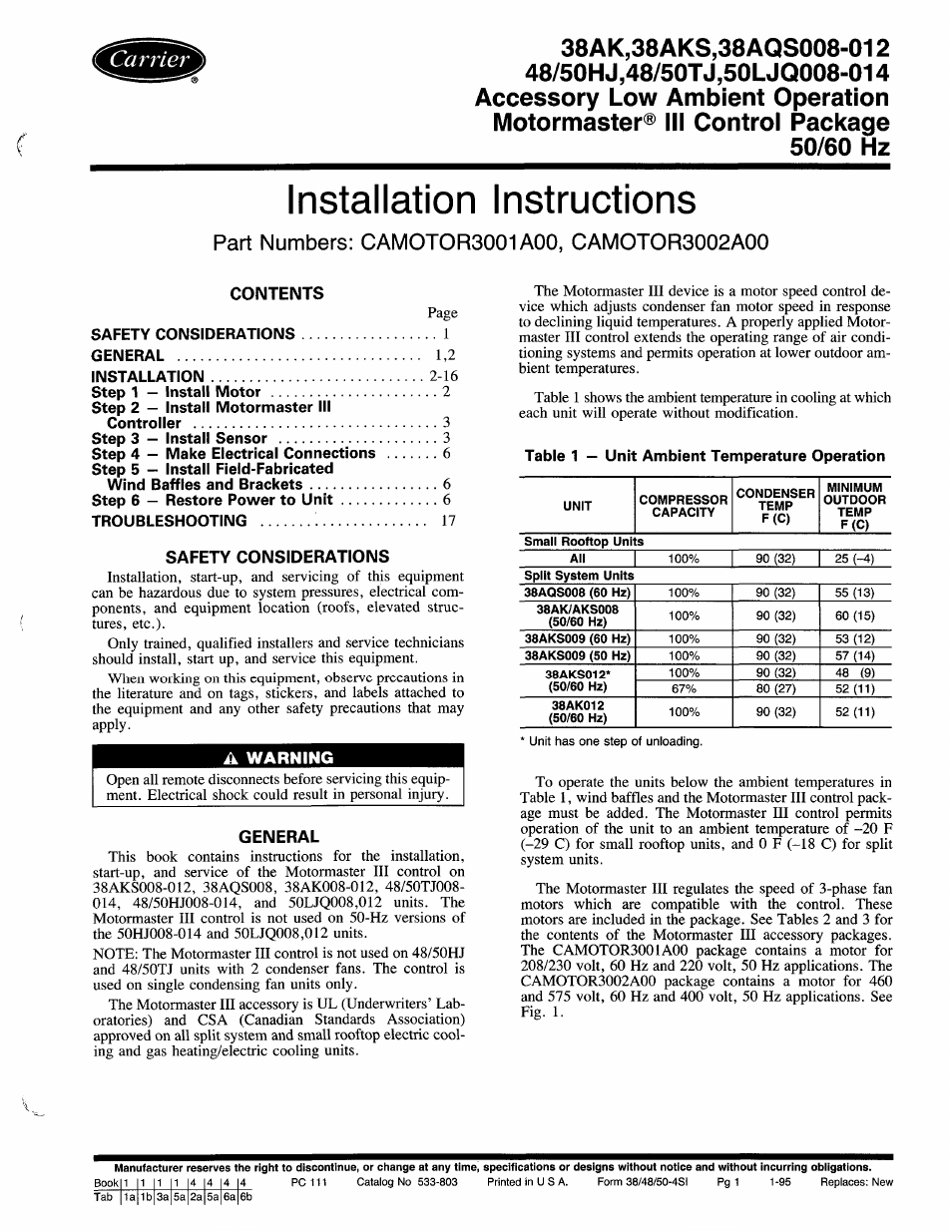 Carrier 38AK User Manual | 24 pages