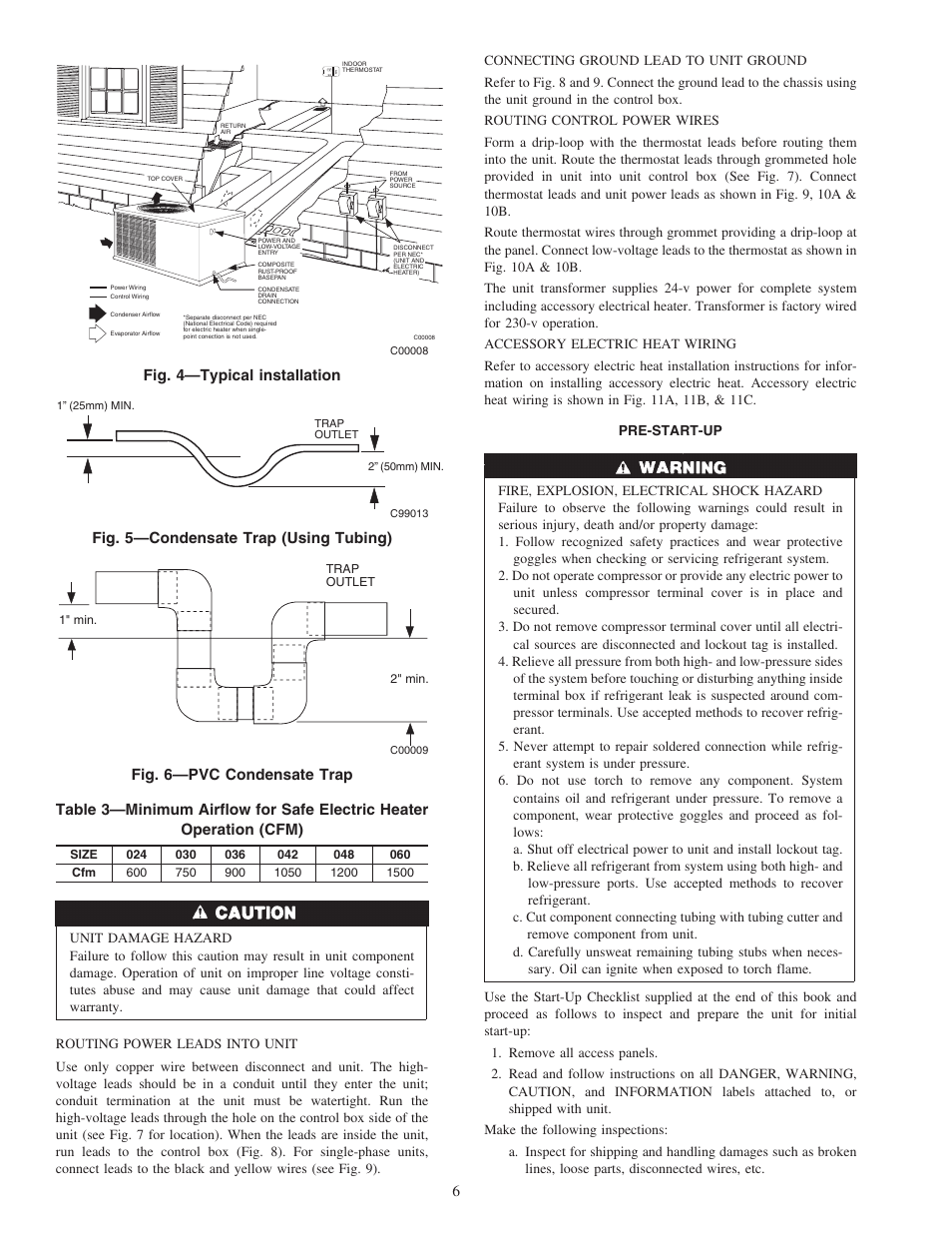 Fig. 4—typical installation, Fig. 5—condensate trap (using tubing), Fig. 6—pvc condensate trap | Carrier 50ZHA024-060 User Manual | Page 6 / 20