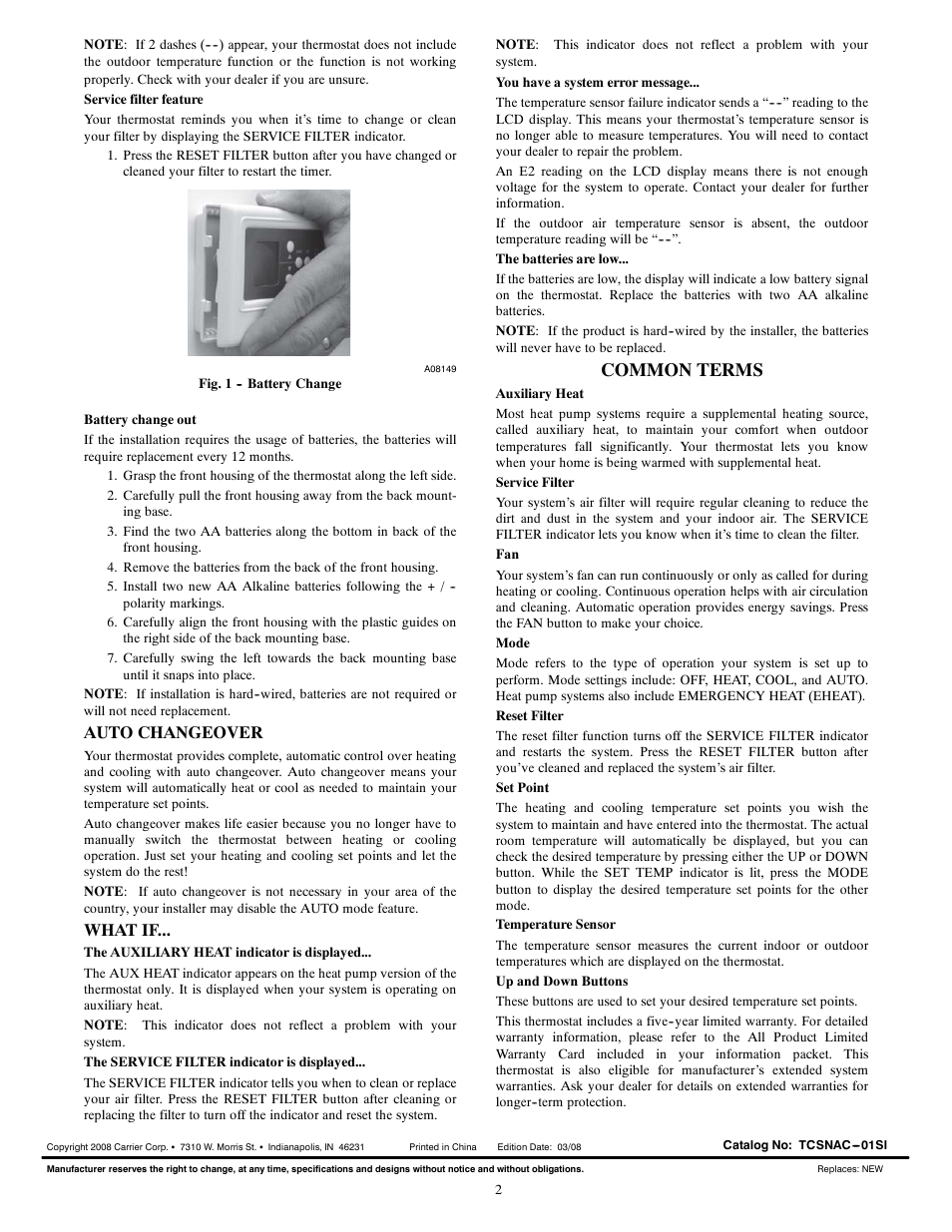 Common terms, Auto changeover, What if | Carrier TCSNHP01 User Manual | Page 10 / 10