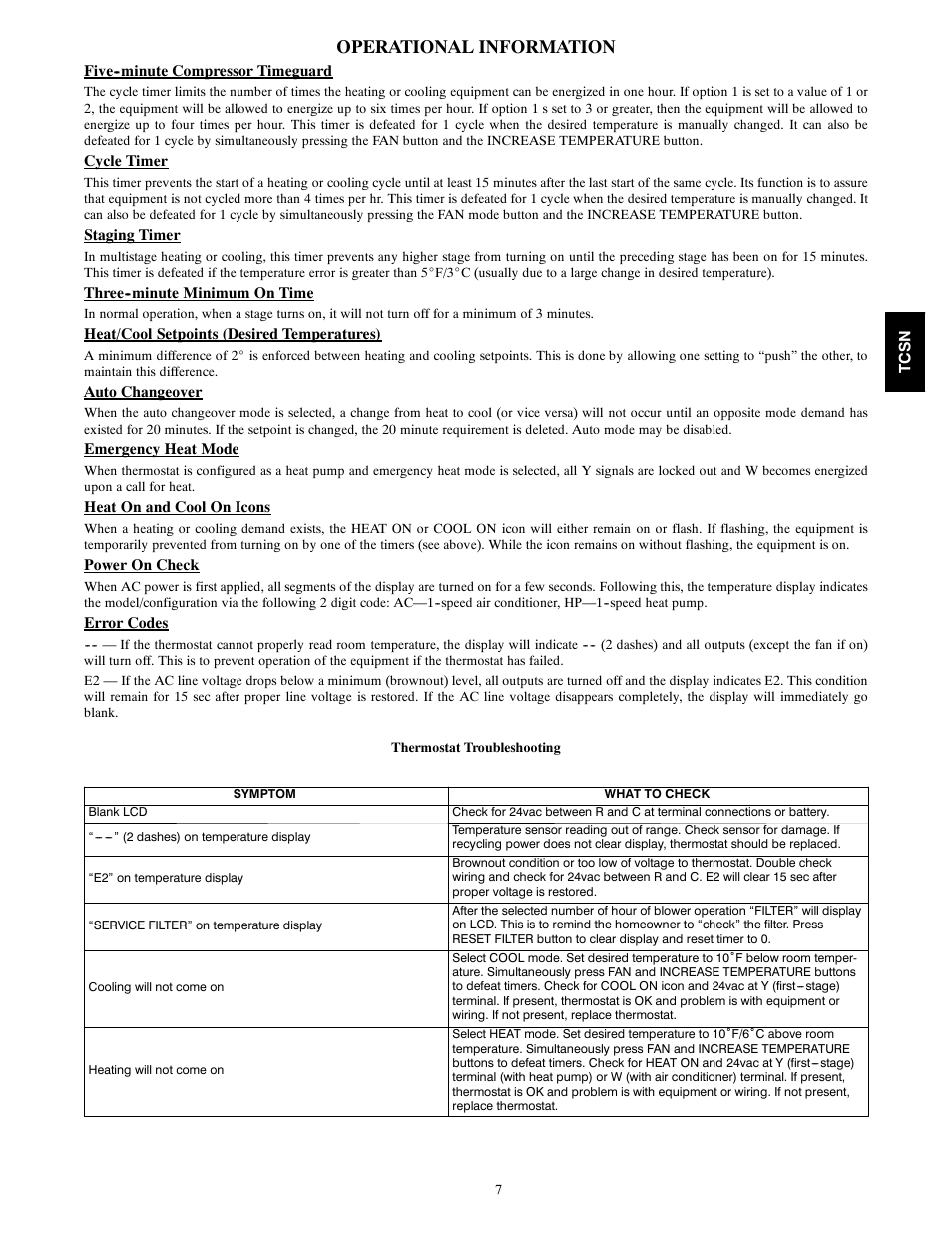 Operational information | Carrier TCSNHP01 User Manual | Page 7 / 10