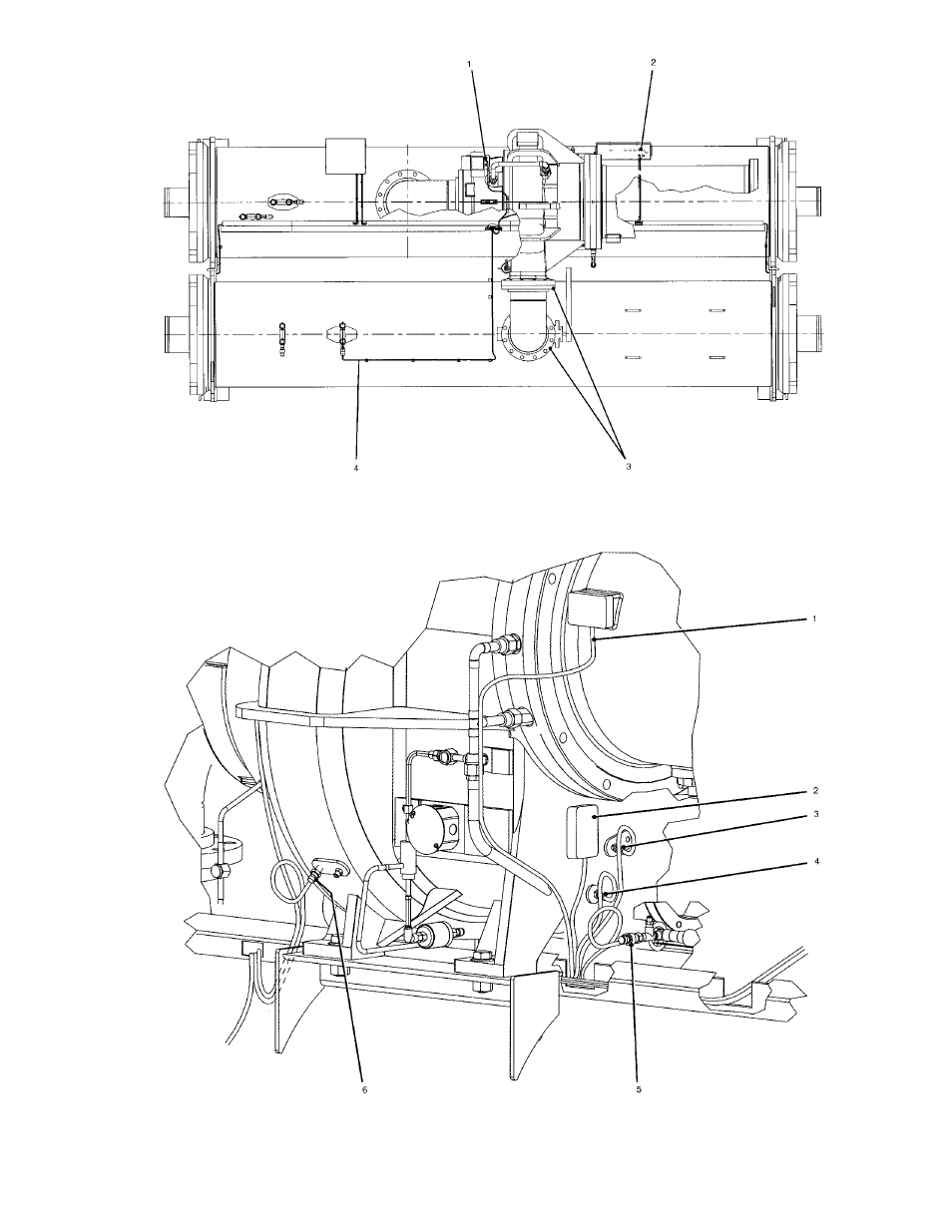 Fig. 7 — 19xr chiller top view, Fig. 8 — compressor detail 15 | Carrier HERMETIC CENTRIFUGAL LIQUID CHILLERS 19XR User Manual | Page 15 / 40