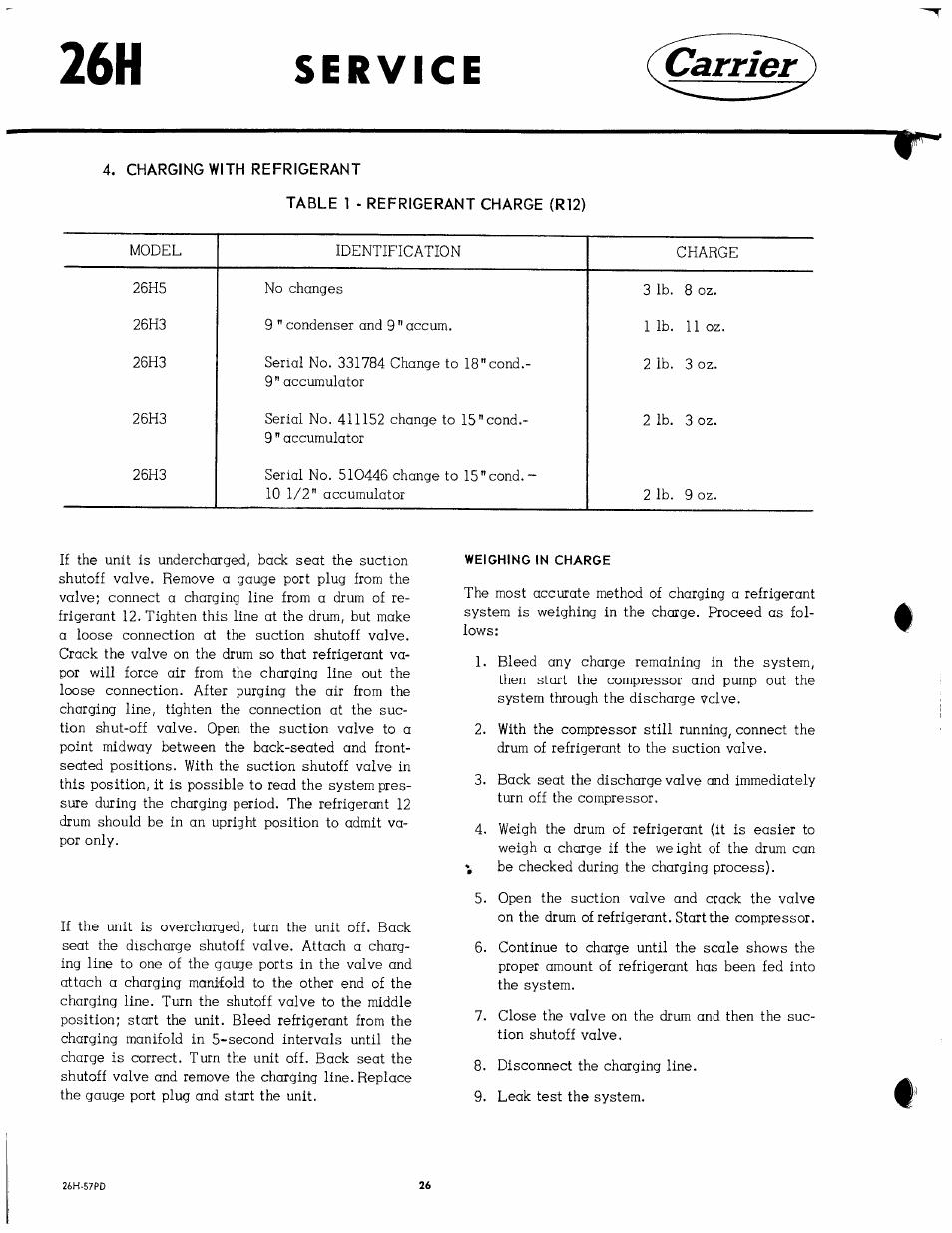 Charging with refrigerant, Carrier | Carrier 26H User Manual | Page 26 / 64