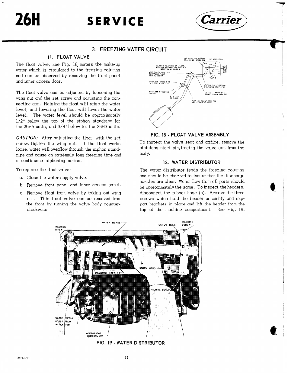 Freezing water circuit, N. float valve, Water distributor | Carrier | Carrier 26H User Manual | Page 36 / 64