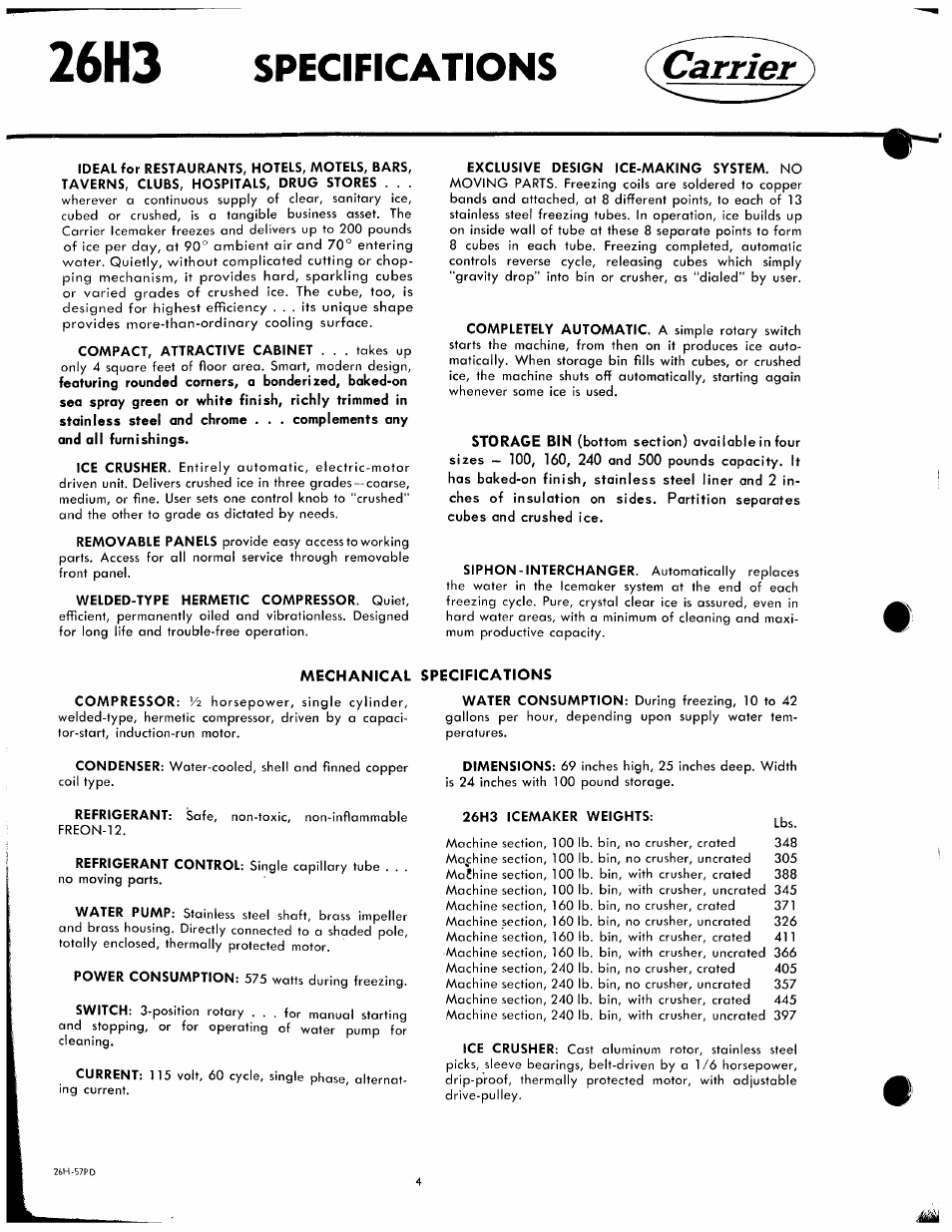 26h3, Specifications, Carrier | Specifications -6, Specifications carrier, Mechanical specifications | Carrier 26H User Manual | Page 4 / 64