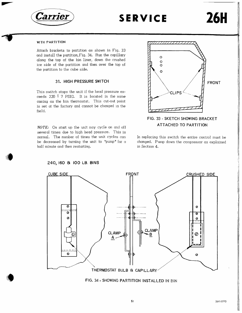 High pressure switch, Front, 240, 160 a 100 lb. bins | Carrier | Carrier 26H User Manual | Page 51 / 64