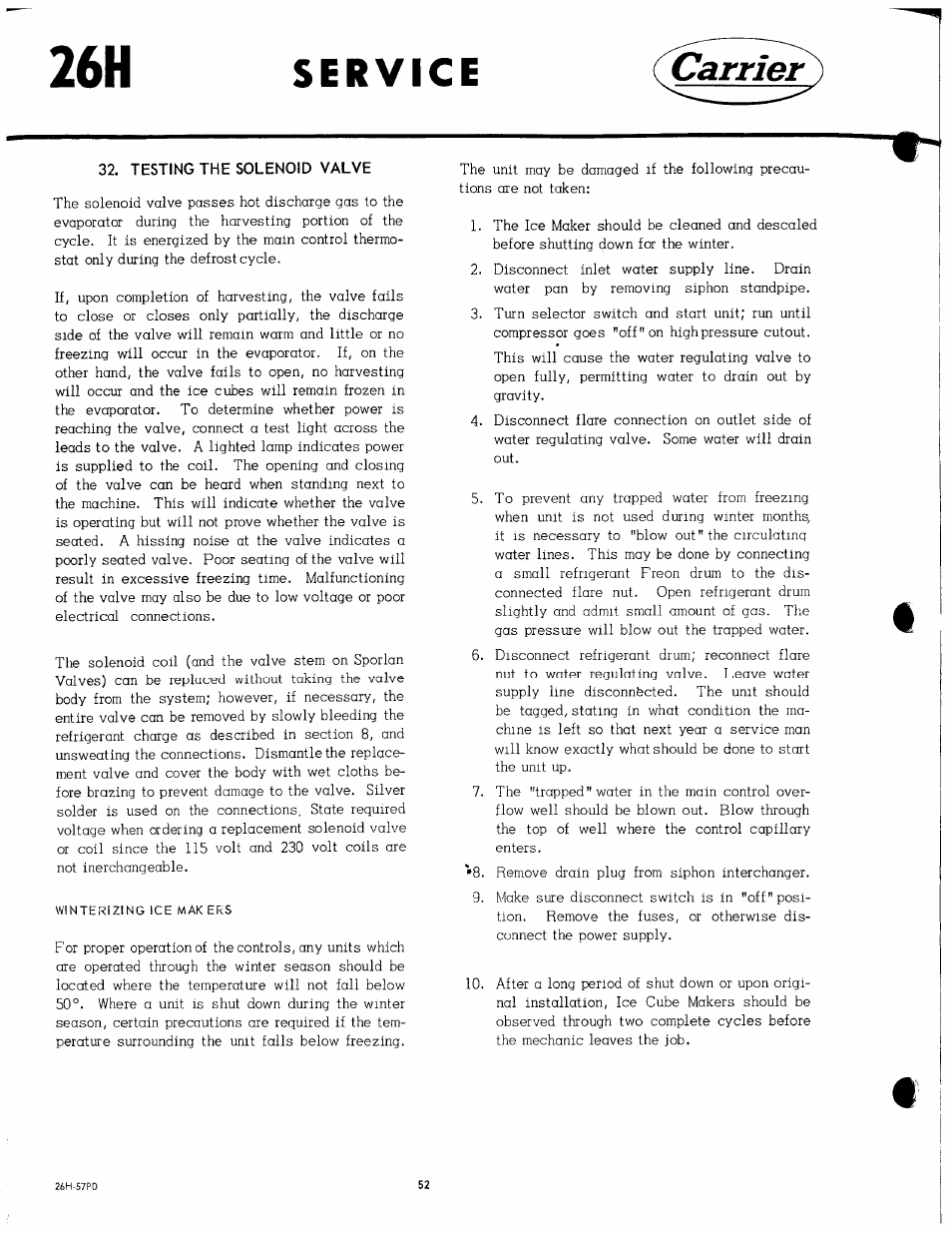 Testing the solenoid valve, Carrier | Carrier 26H User Manual | Page 52 / 64