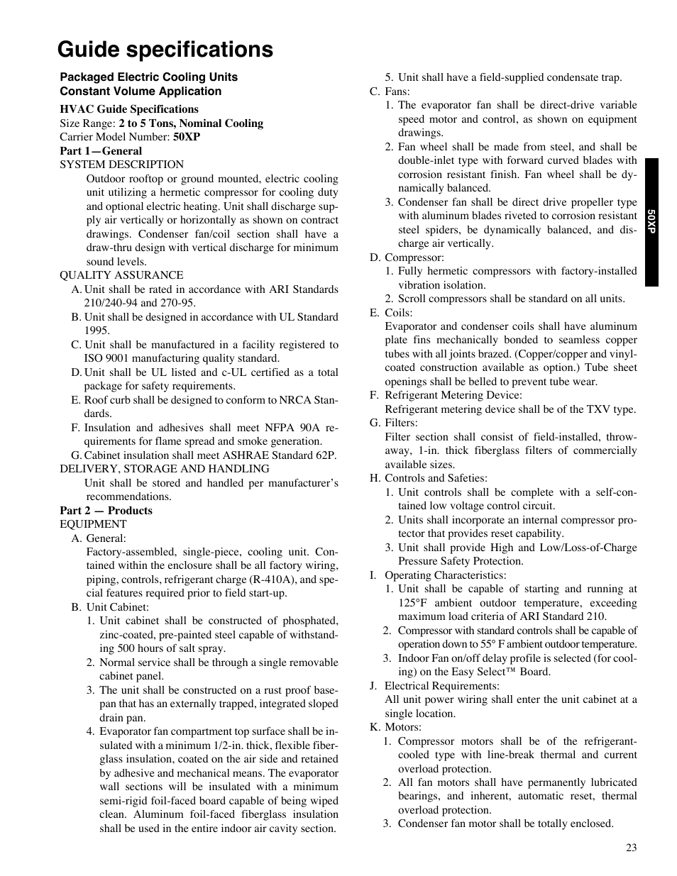 Guide specifications | Carrier 13 50XP User Manual | Page 23 / 24