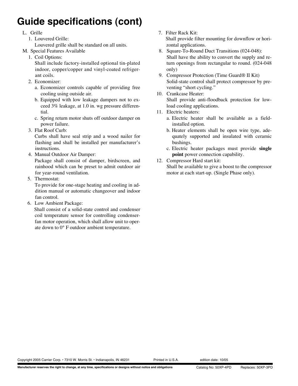 Guide specifications (cont) | Carrier 13 50XP User Manual | Page 24 / 24