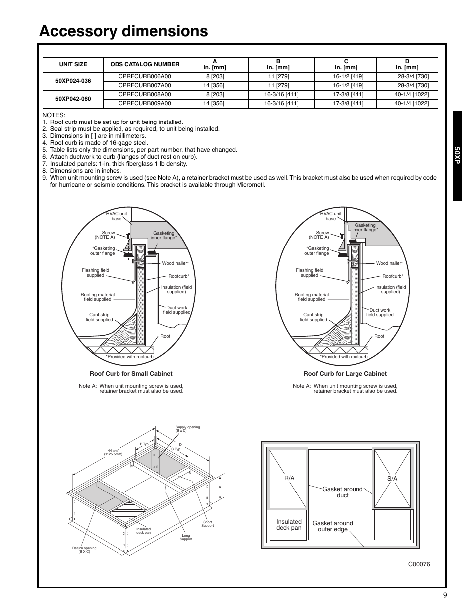 Accessory dimensions, 50xp | Carrier 13 50XP User Manual | Page 9 / 24