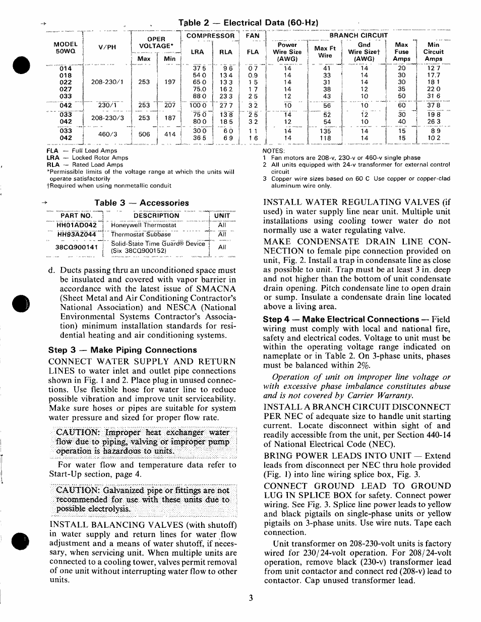 Table 3 — accessories | Carrier 50WQ User Manual | Page 3 / 12