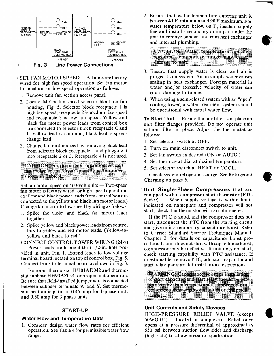 Start-up, Unit controls and safety devices | Carrier 50WQ User Manual | Page 4 / 12