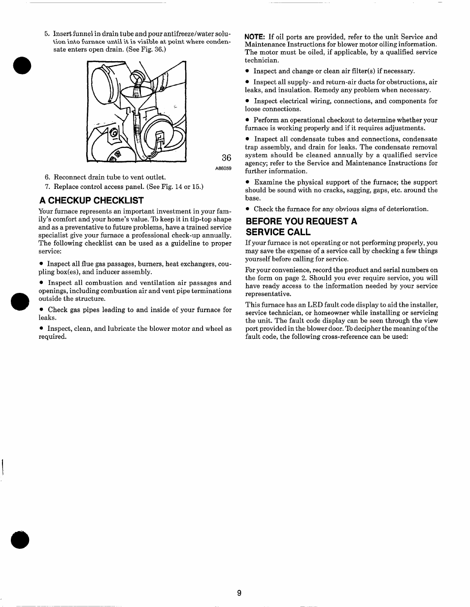 A checkup checklist, Before you request a service call | Carrier 58VCA User Manual | Page 10 / 13