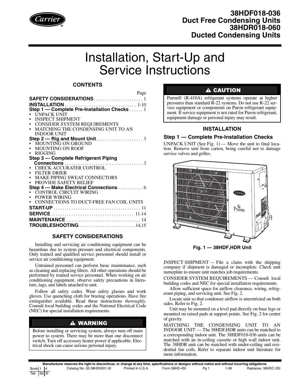 Carrier 38HDF018-036 User Manual | 16 pages