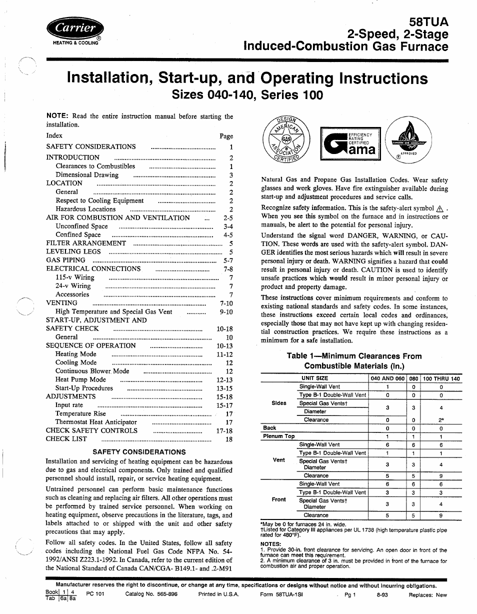 Carrier 58TUA User Manual | 18 pages