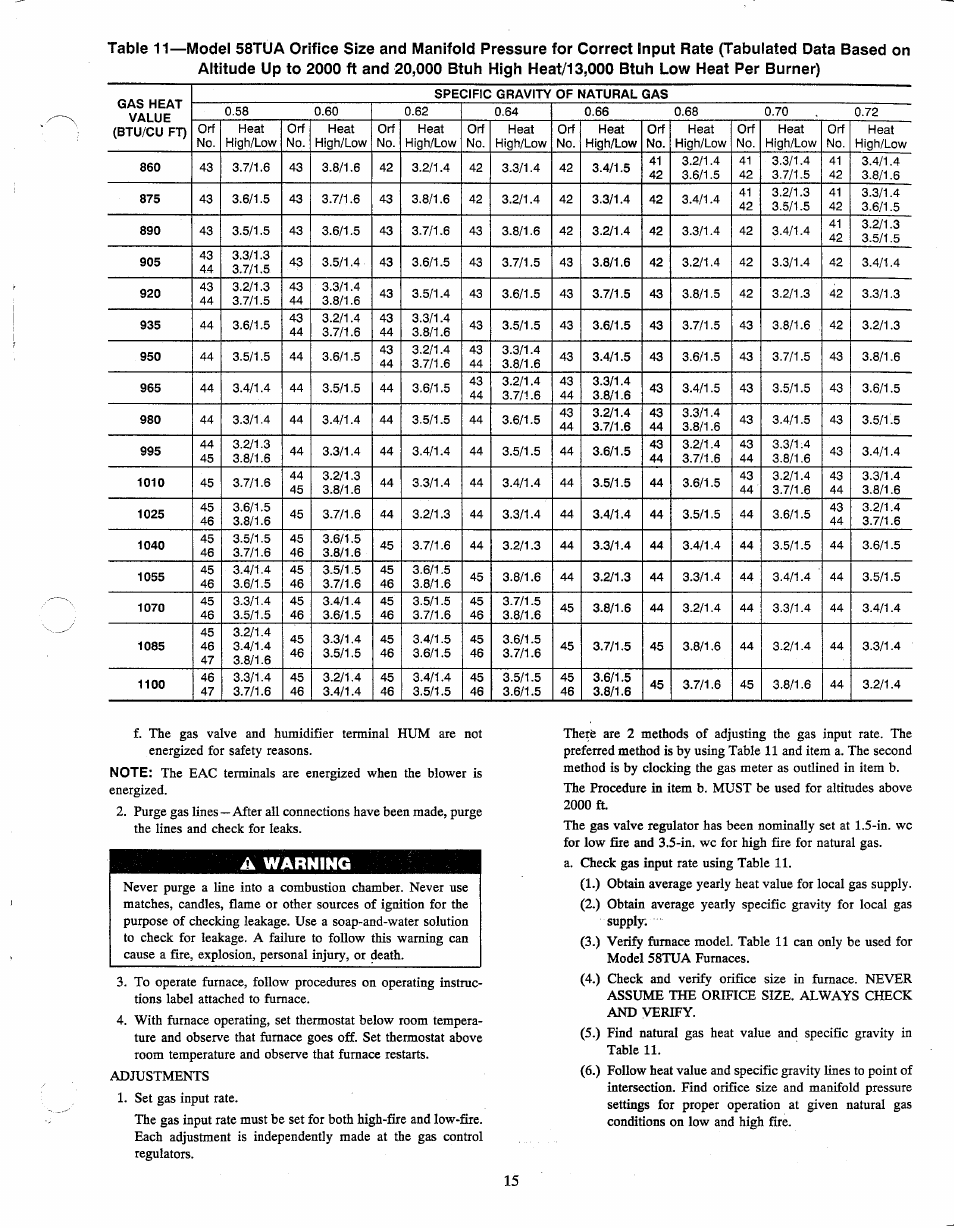 A warning | Carrier 58TUA User Manual | Page 15 / 18