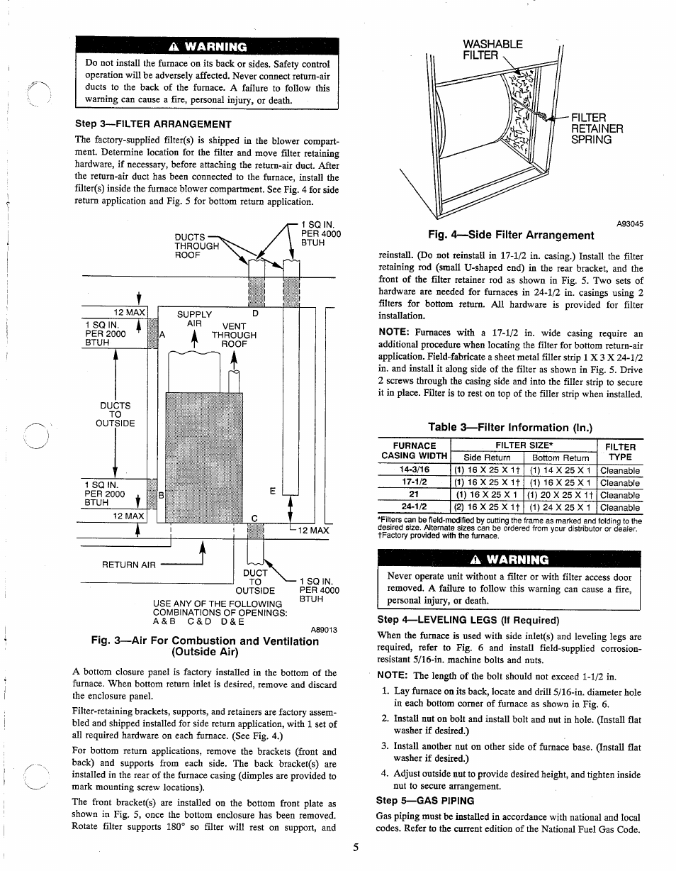 A warning | Carrier 58TUA User Manual | Page 5 / 18