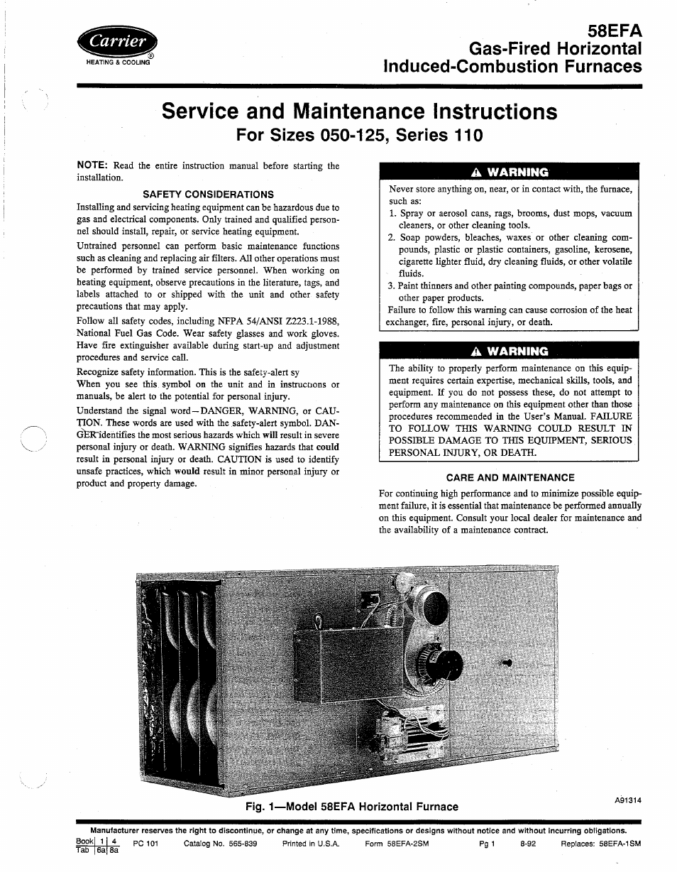 Carrier 58EFA User Manual | 6 pages