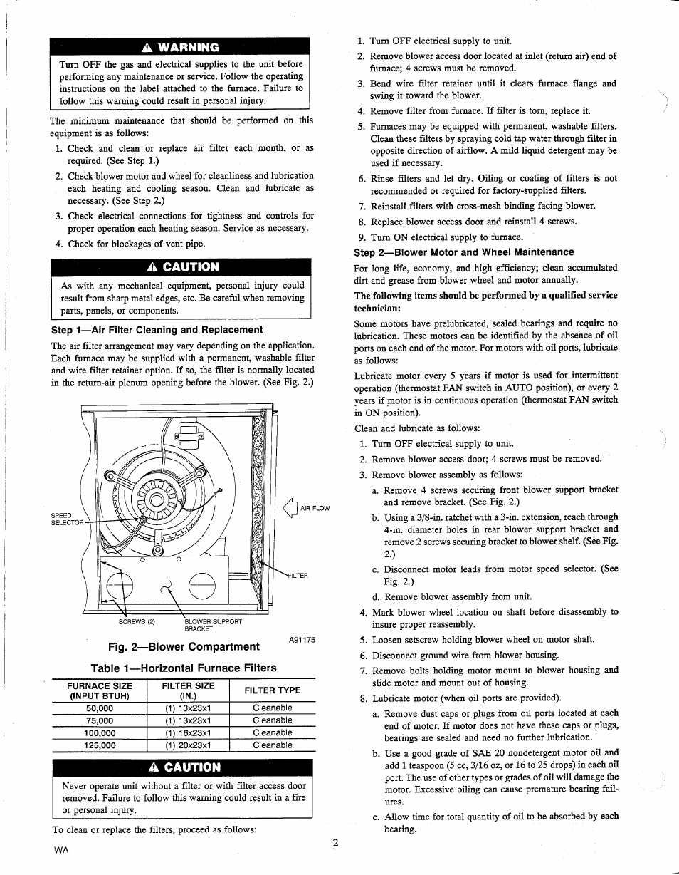 A warning, A caution | Carrier 58EFA User Manual | Page 2 / 6