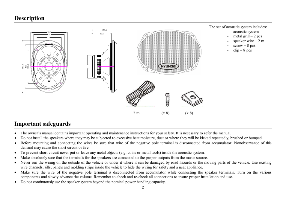 Description, Important safeguards | Hyundai H-CSG692 User Manual | Page 2 / 11