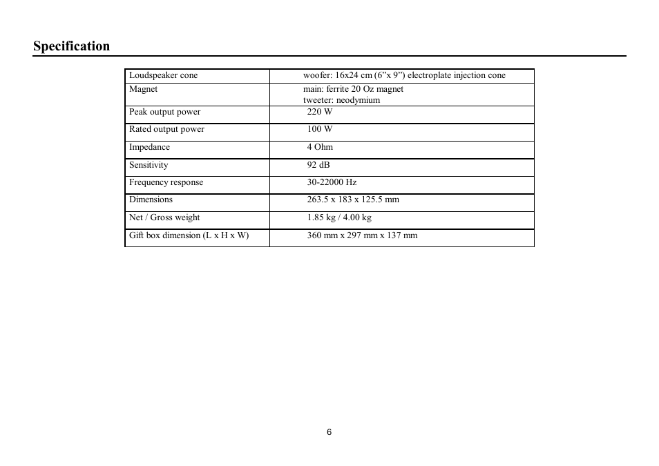 Specification | Hyundai H-CSG692 User Manual | Page 6 / 11
